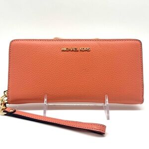 Michael Kors Large Jet Set Travel Continental Wallet Leather Sherbet
